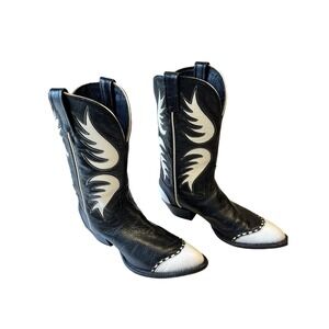 Tony Lama Women's Vintage 90s Western Cowboy Boots Black White Eagle leather 6.5